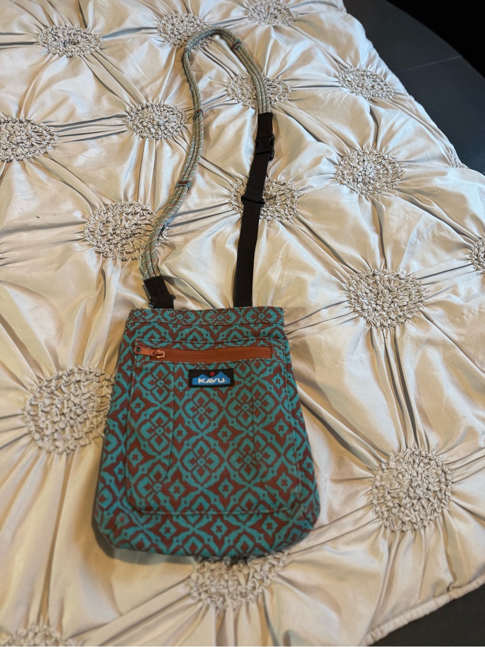 Kavu Teal & Brown Patterned Crossbody Bag